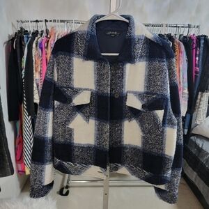 Charlie B Wool Blend  Navy and White Crop Jacket